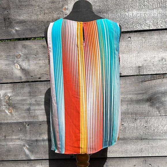 Women's Multicolor Rainbow Striped Chiffon Sleeveless Side Tie Front Top Medium - Picture 5 of 9